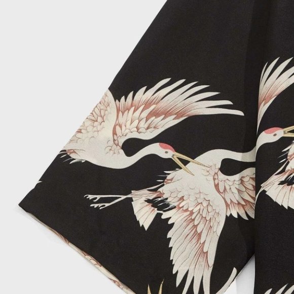 Casual Men's Crane Print Shirt & Set - Picture 6 of 6